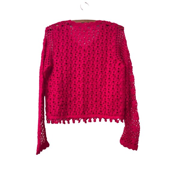 Womens Magenta Pink Fully Crocheted Buttoned Cardigan Size M/L - Picture 3 of 5